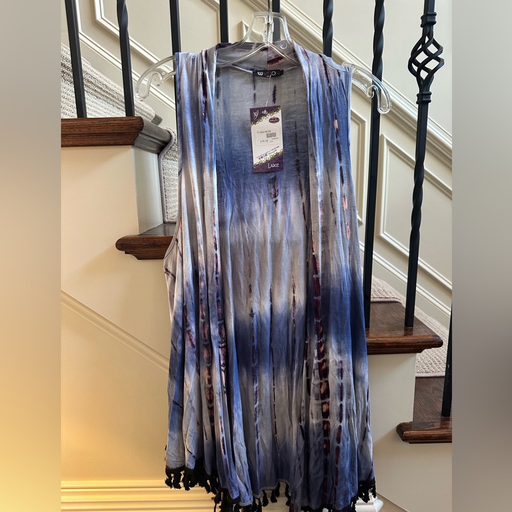 Blue and White Tie-Dye Vest with Flowing Silhouette